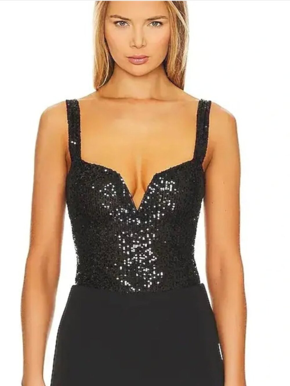 Like New Intimately By Free People Black Sequin Bodysuit Size XS